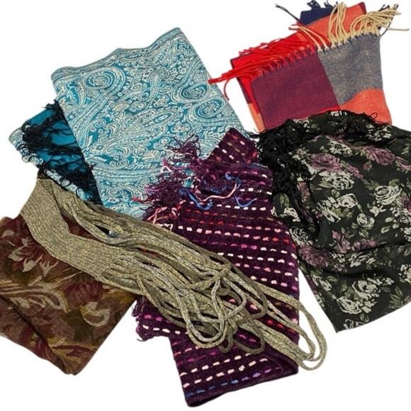 croft & barrow Accessories - Fringe Scarf Bundle Lot Necklace Multi Length Layer Natural multicolor Fall Rope